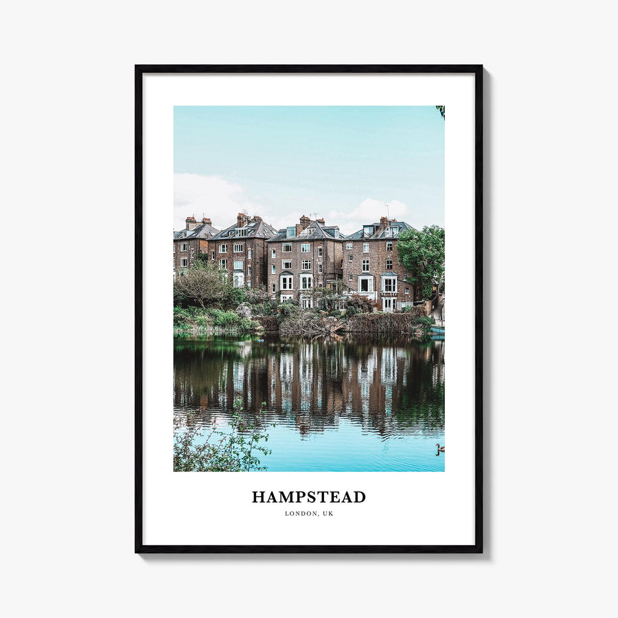 Hampstead colorful classic poster of London, England – vertical wall art, unframed print shown in interior mockup