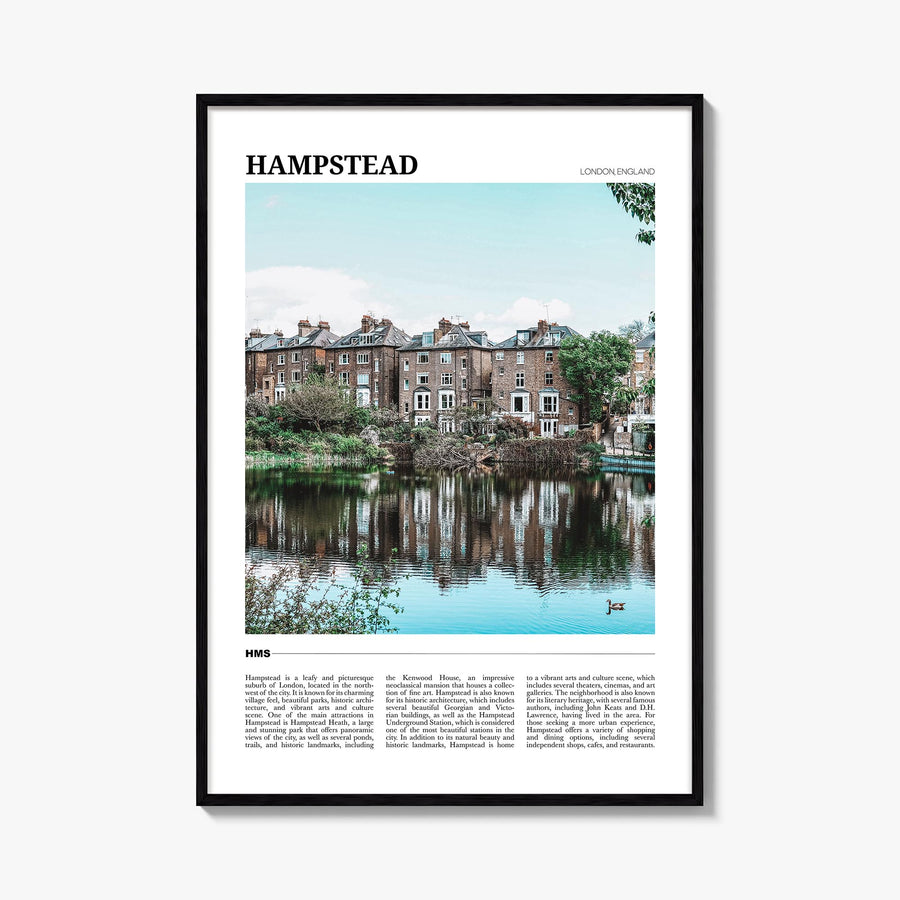 Hampstead colorful travel poster of London, England – vertical wall art, unframed print shown in interior mockup