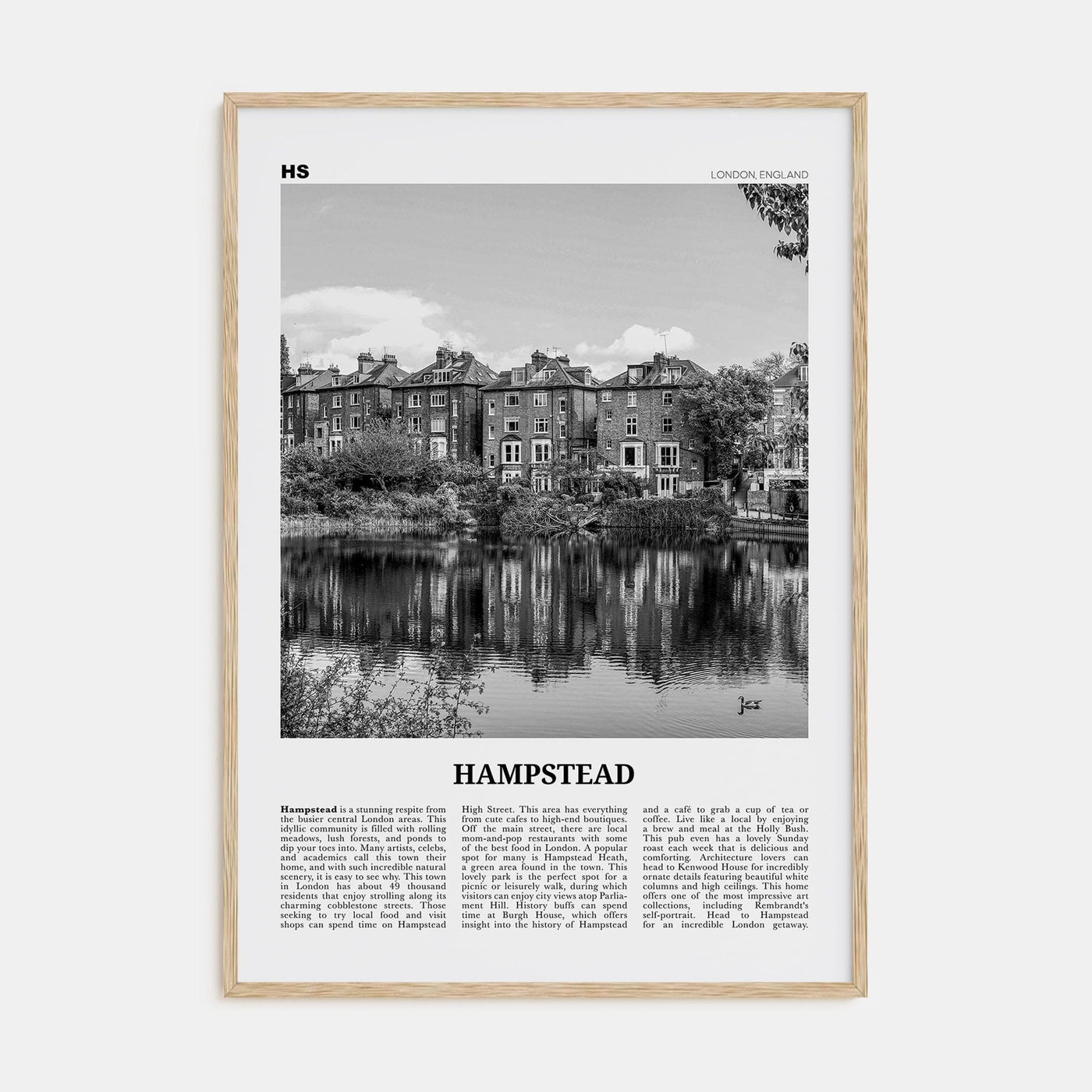 Hampstead Poster Natural Wood / 8x12 in Nbourhood Travel B&W Poster