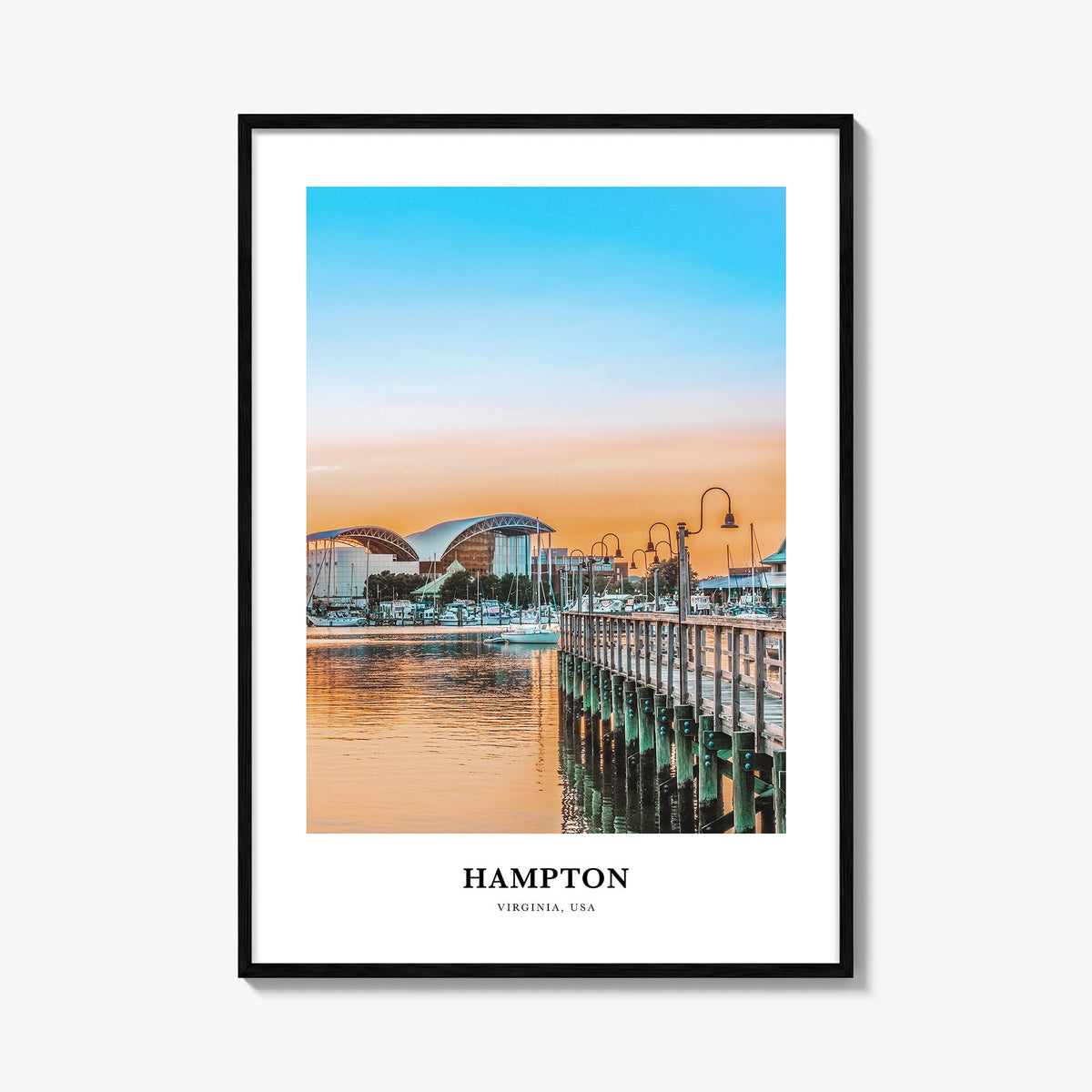 Hampton colorful classic poster of Virginia, USA – vertical wall art, unframed print shown in interior mockup
