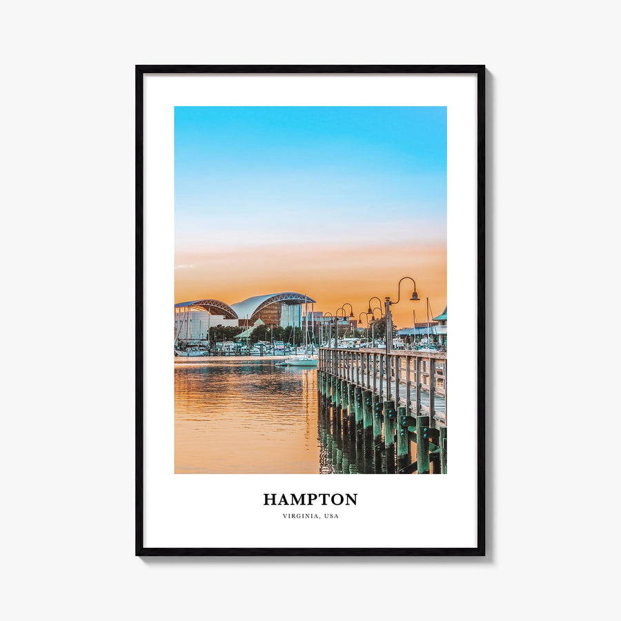 Hampton colorful classic poster of Virginia, USA – vertical wall art, unframed print shown in interior mockup