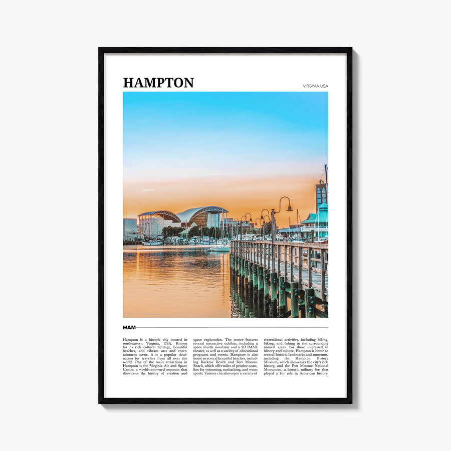 Hampton colorful travel poster of Virginia, USA – vertical wall art, unframed print shown in interior mockup