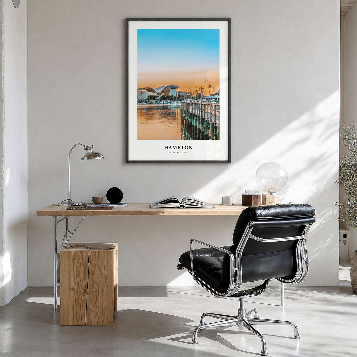 Hampton Classic Poster in a black wood frame, hanging in a bright home office