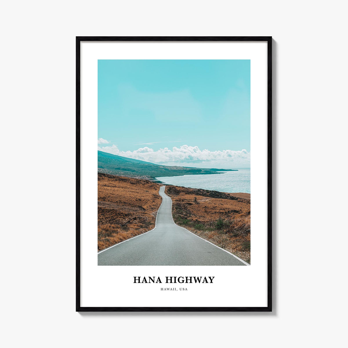 Hana Highway colorful classic poster of Hawaii, USA – vertical wall art, unframed print shown in interior mockup