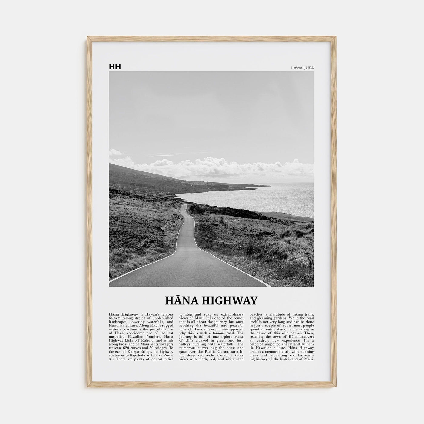 Hana Highway Poster Natural Wood / 8x12 in Nbourhood Travel B&W Poster