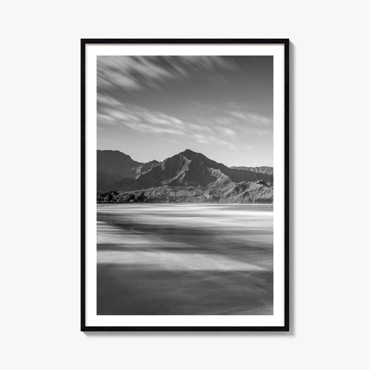 Hanalei black & white photo poster of Hawaii, USA – vertical wall art, unframed print shown in interior mockup