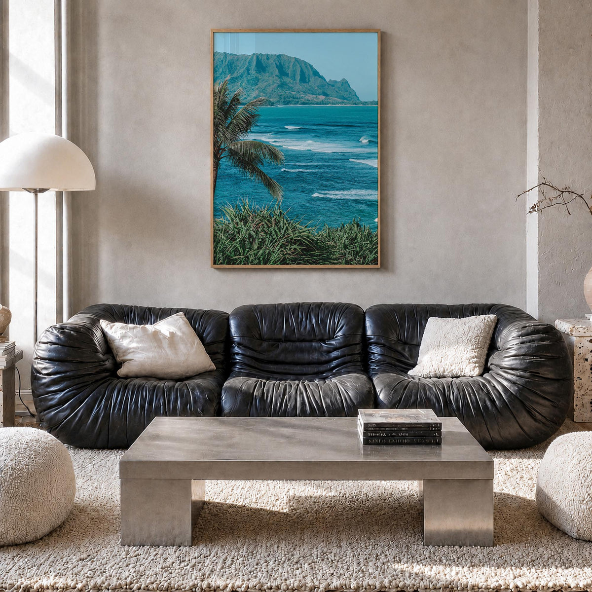 Hanalei colorful photo poster of Hawaii, USA – vertical wall art in natural wood frame, hanging on wall