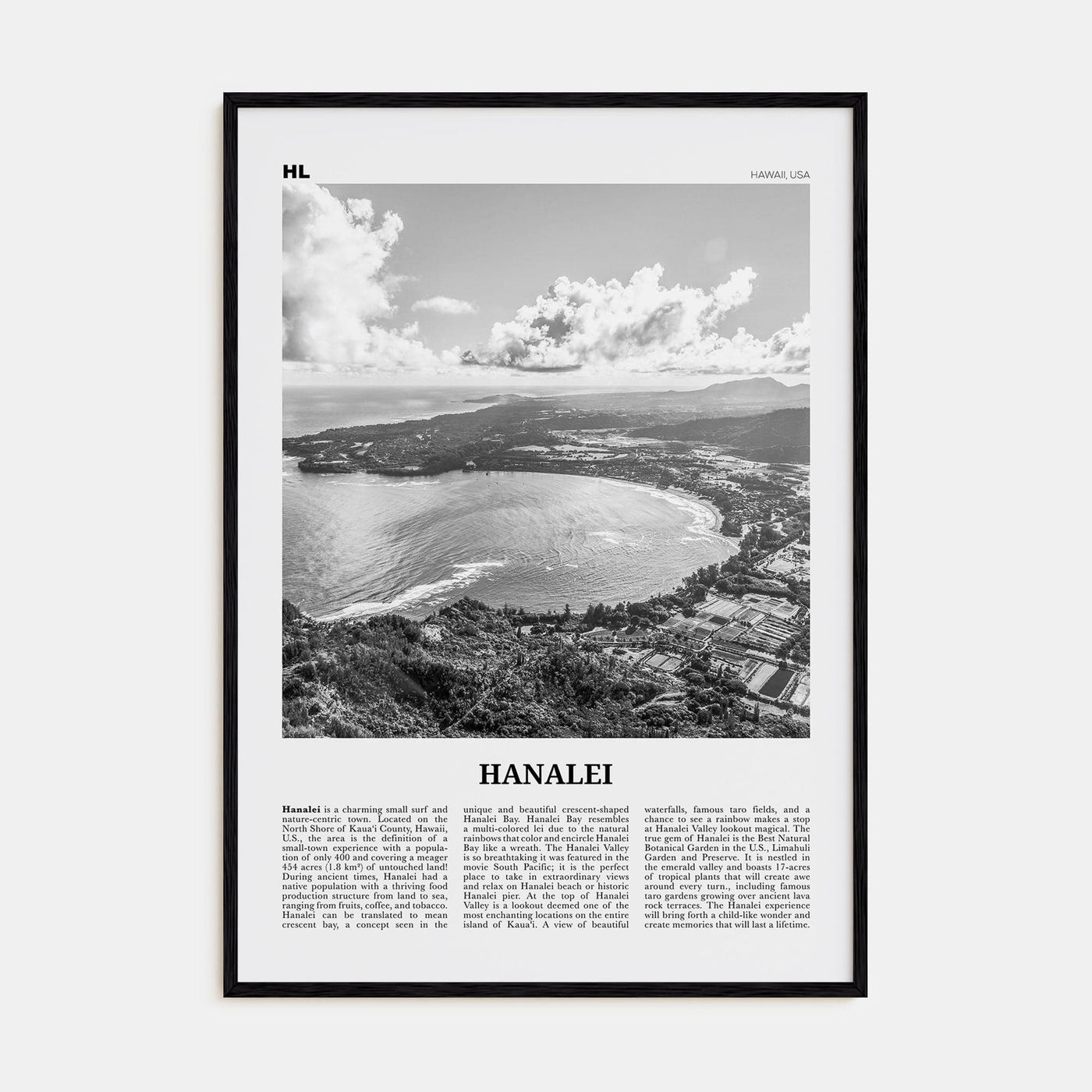 Hanalei Poster Black Wood / 8x12 in Nbourhood Travel B&W Poster