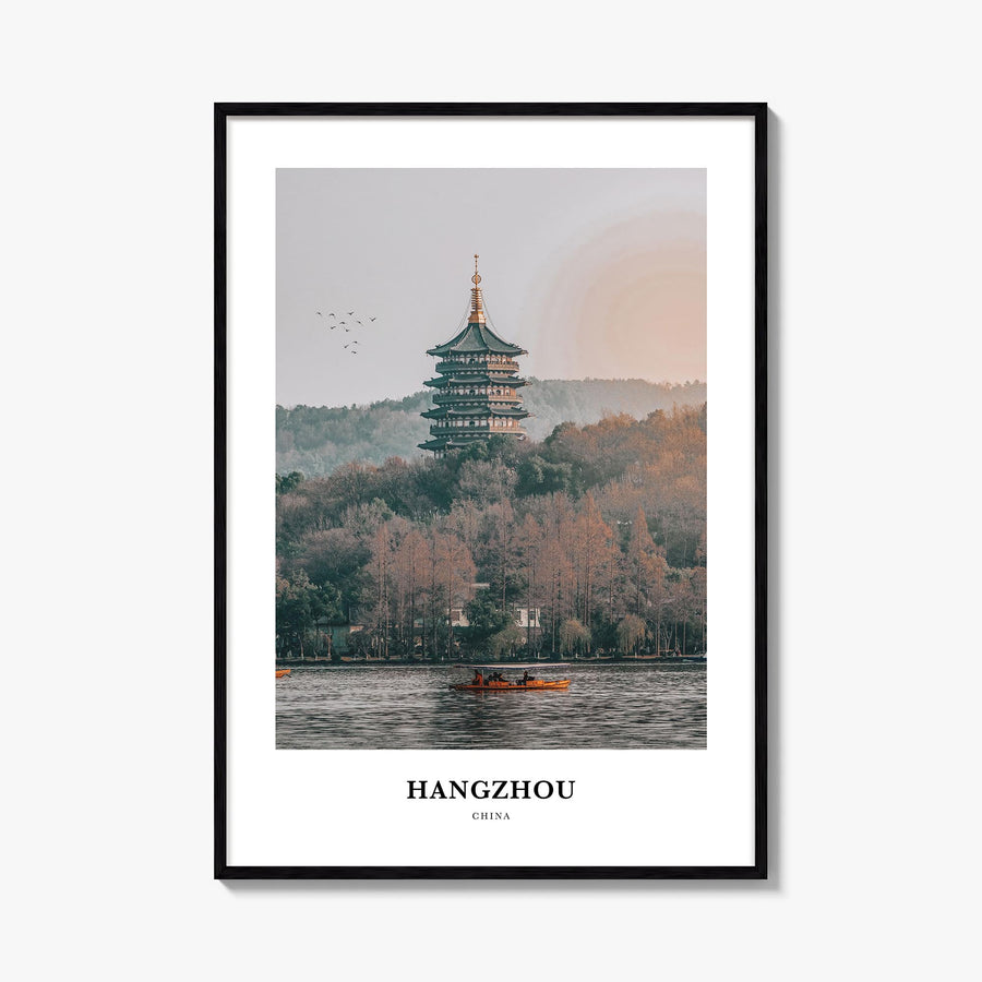 Hangzhou colorful classic poster of China – vertical wall art, unframed print shown in interior mockup