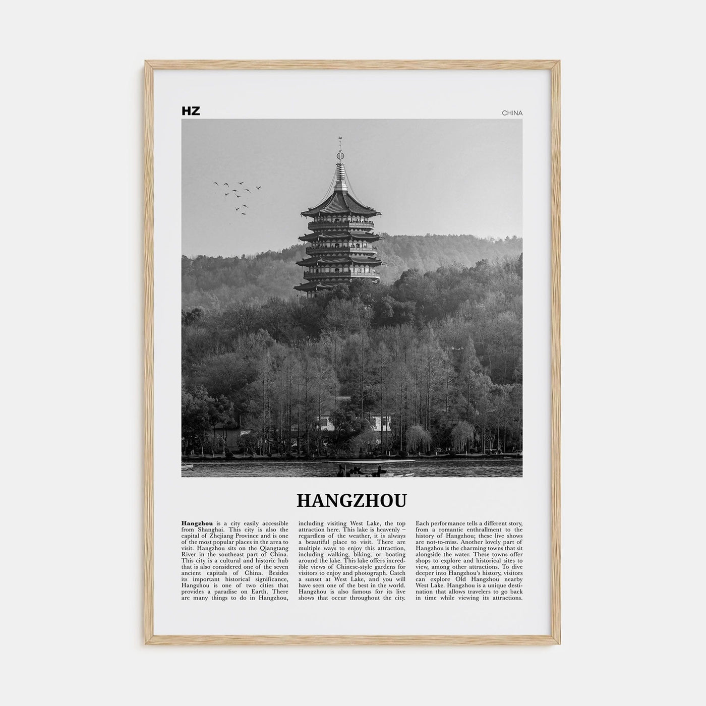 Hangzhou Poster Natural Wood / 8x12 in Nbourhood Travel B&W Poster