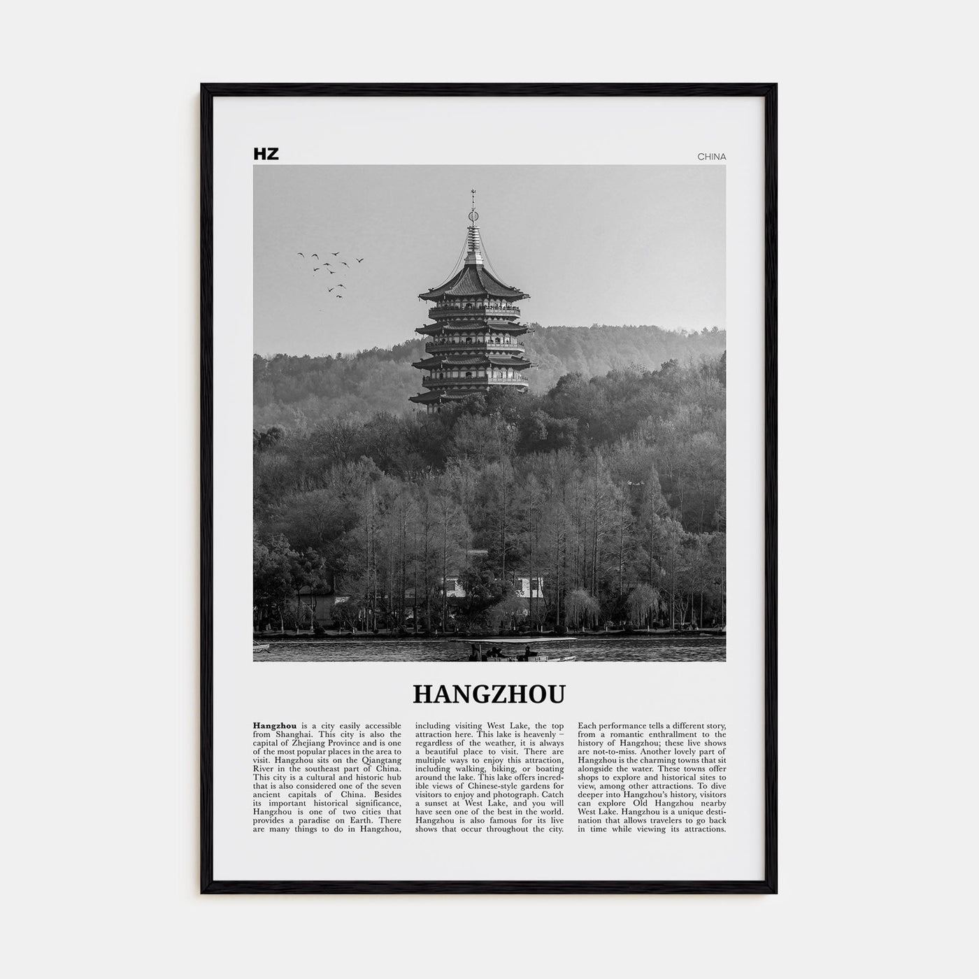 Hangzhou Poster Black Wood / 8x12 in Nbourhood Travel B&W Poster