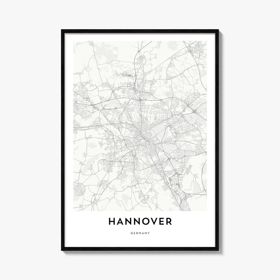 Hannover black & white map poster of Germany – vertical wall art, unframed print shown in interior mockup