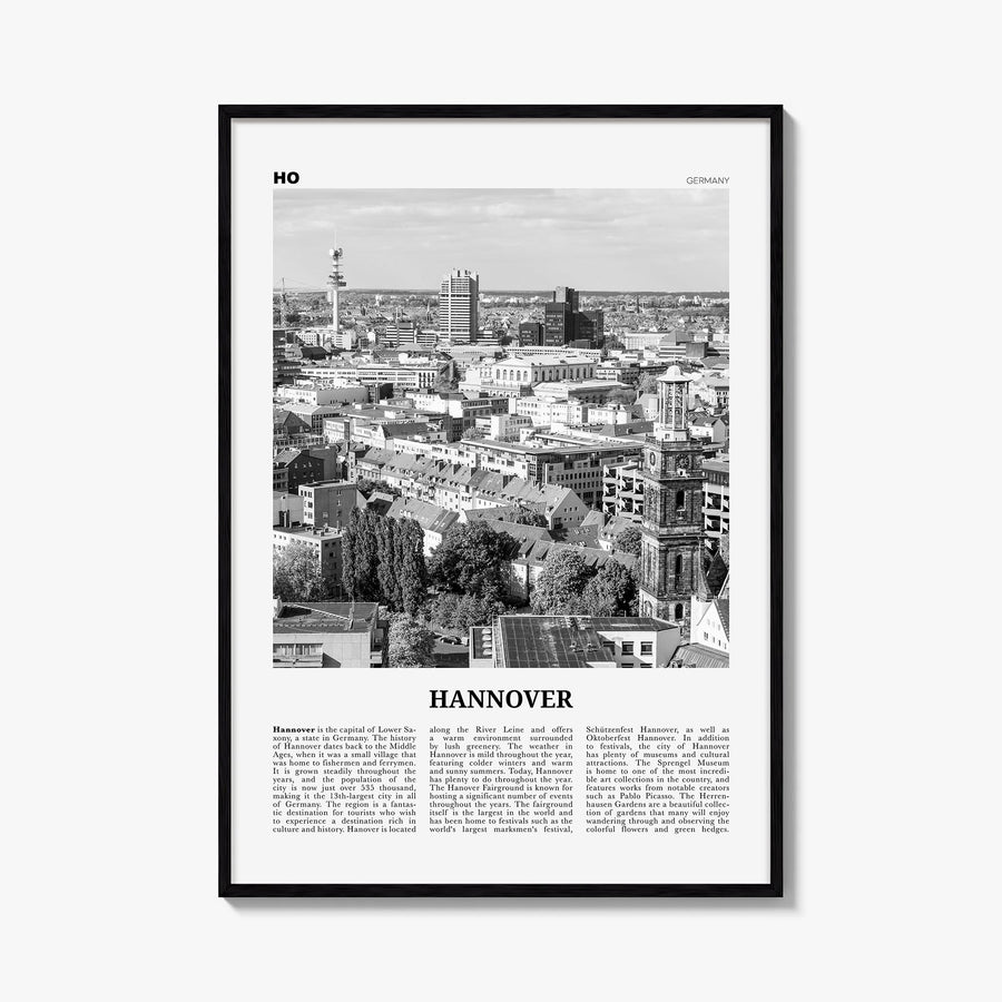 Hannover black & white newspaper poster of Germany – vertical wall art, unframed print shown in interior mockup