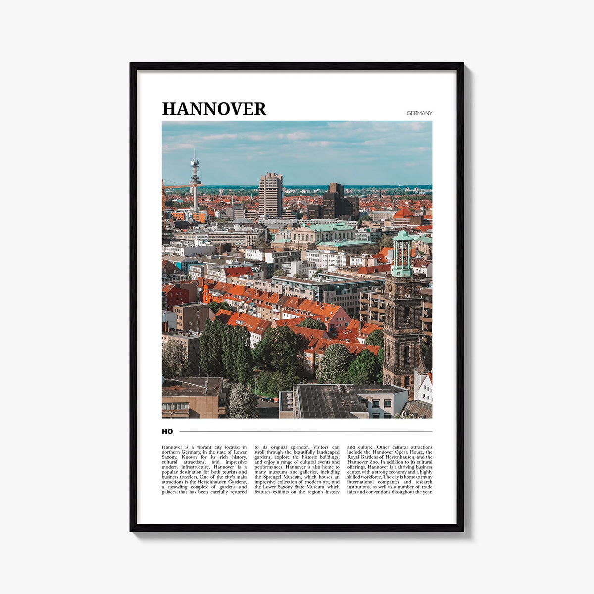 Hannover colorful travel poster of Germany – vertical wall art, unframed print shown in interior mockup
