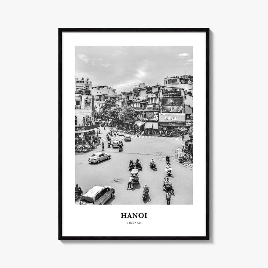 Hanoi no. 1 black & white classic poster of Vietnam – vertical wall art, unframed print shown in interior mockup