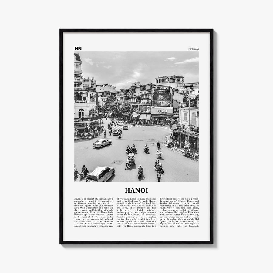 Hanoi no. 1 black & white newspaper poster of Vietnam – vertical wall art, unframed print shown in interior mockup