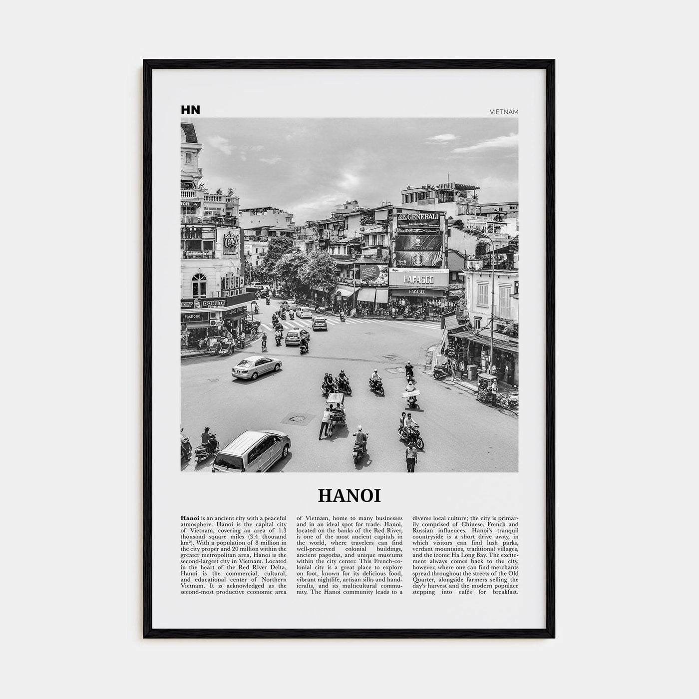 Hanoi No 1 Poster Black Wood / 8x12 in Nbourhood Travel B&W Poster