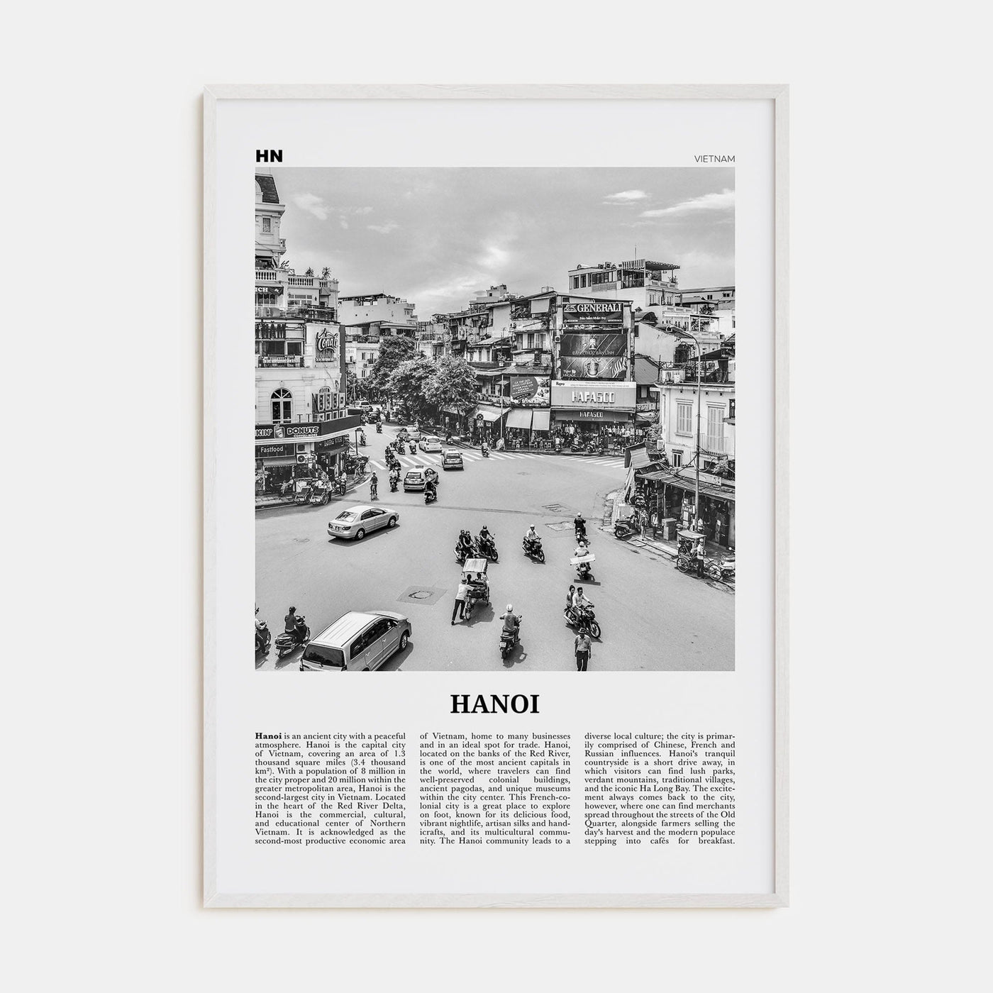 Hanoi No 1 Poster White Wood / 8x12 in Nbourhood Travel B&W Poster