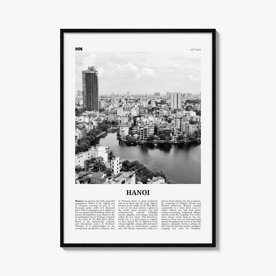 Hanoi no. 2 black & white newspaper poster of Vietnam – vertical wall art, unframed print shown in interior mockup