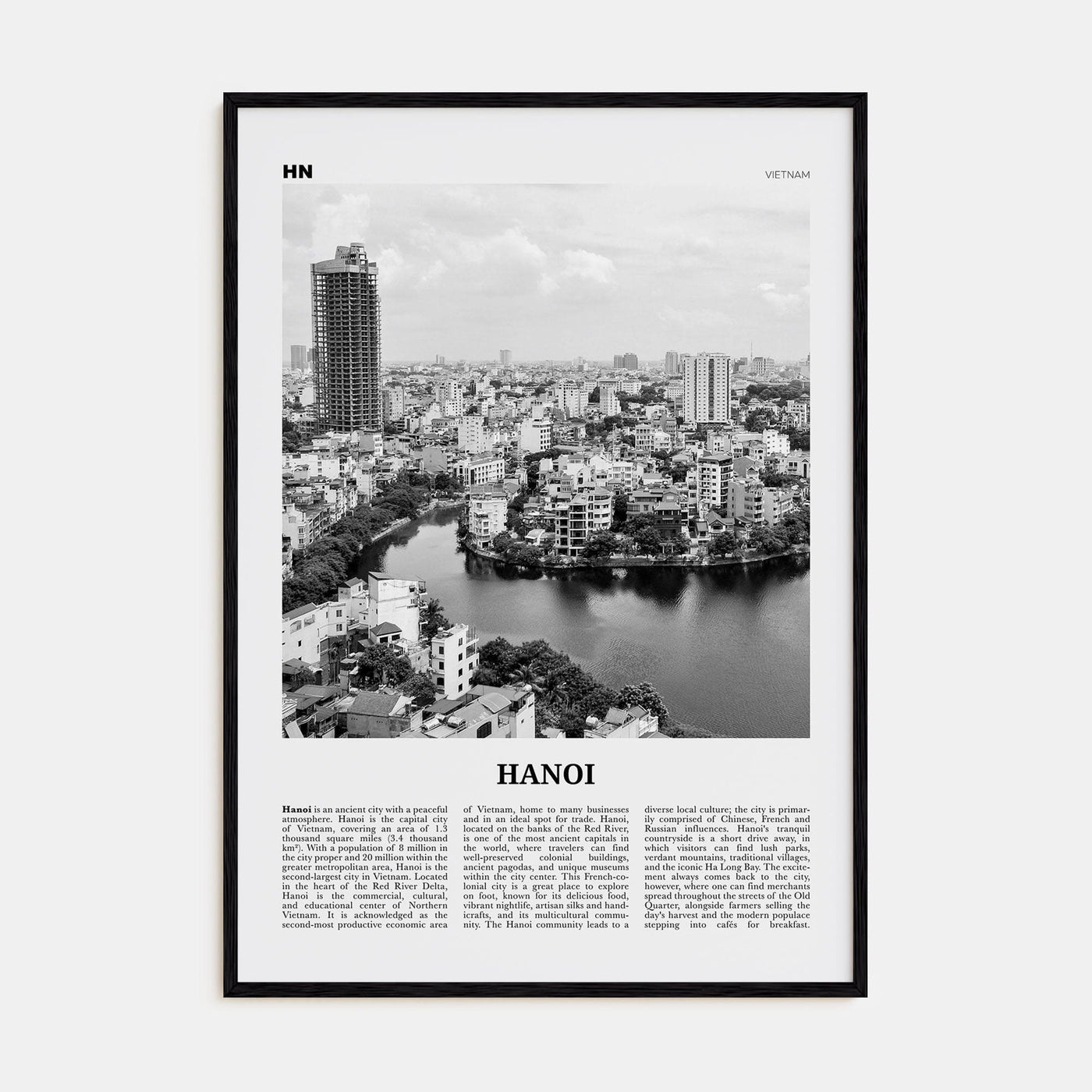 Hanoi No 2 Poster Black Wood / 8x12 in Nbourhood Travel B&W Poster