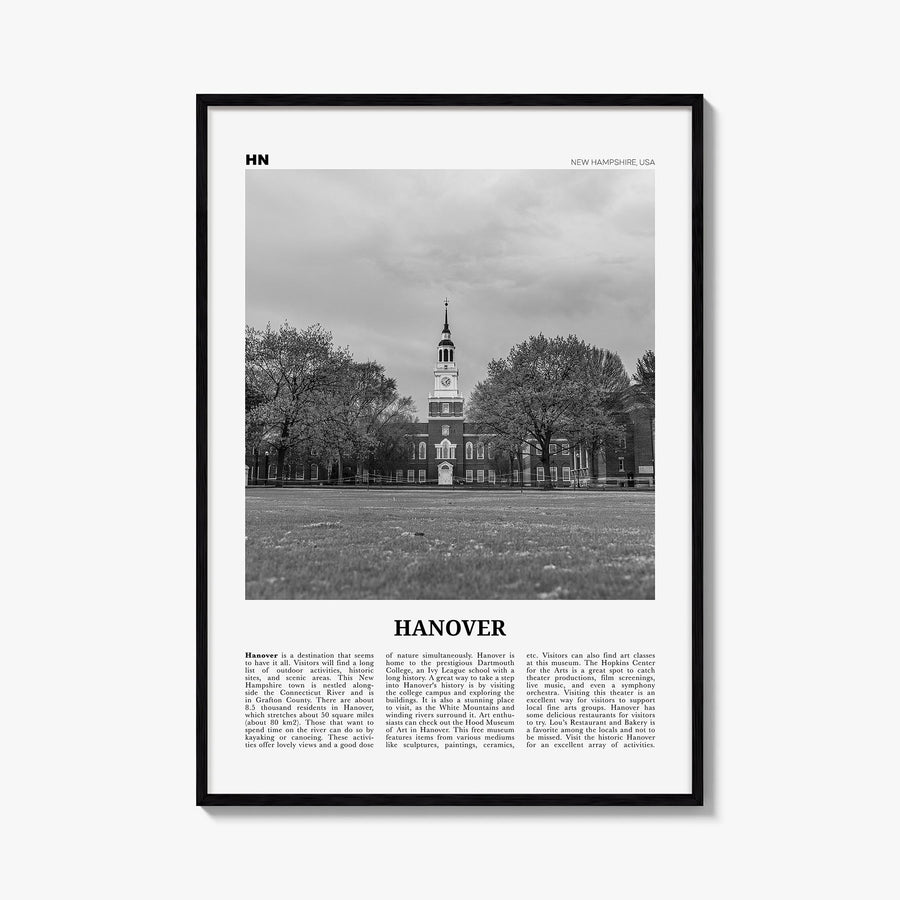 Hanover black & white newspaper poster of Maryland, USA – vertical wall art, unframed print shown in interior mockup