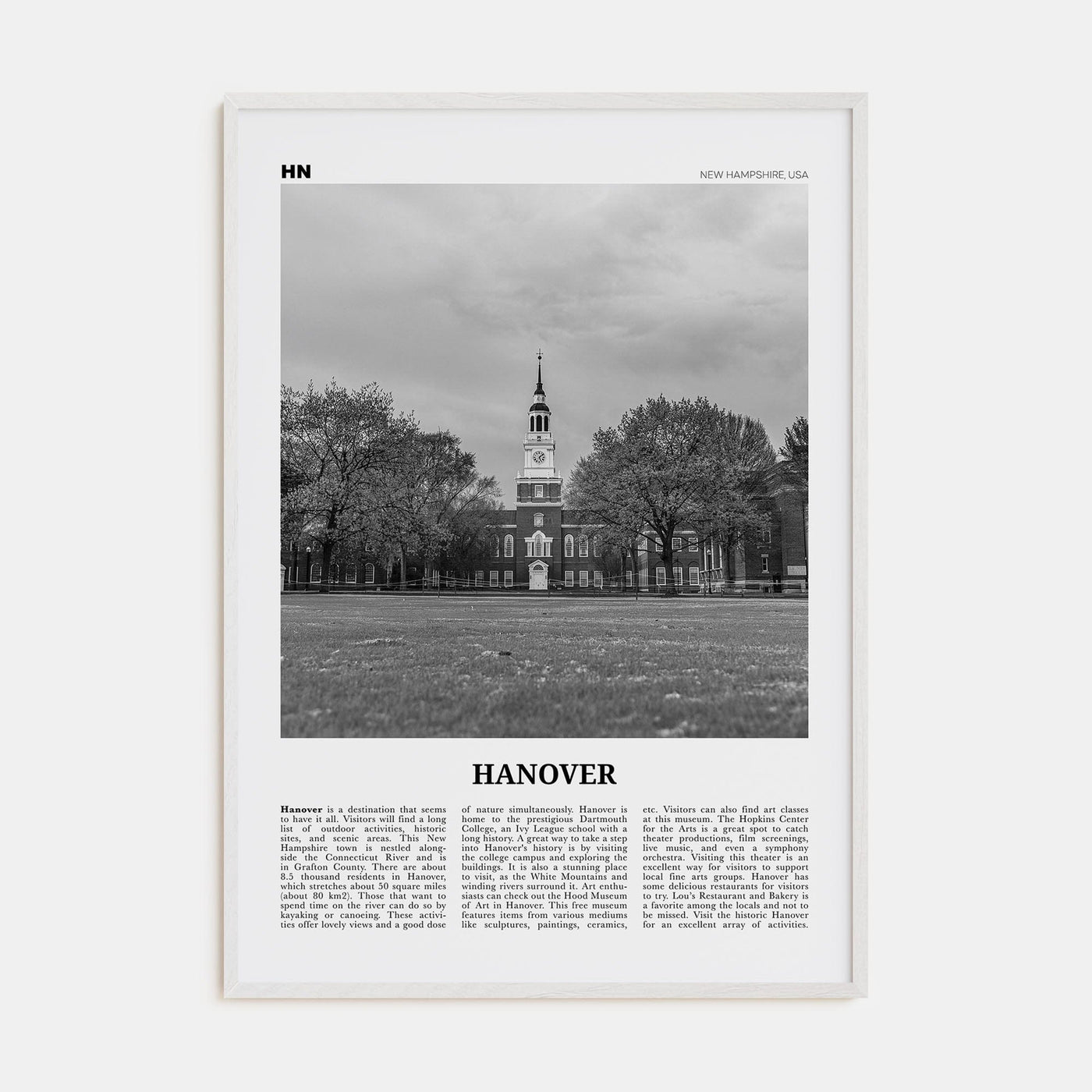 Hanover Poster White Wood / 8x12 in Nbourhood Travel B&W Poster