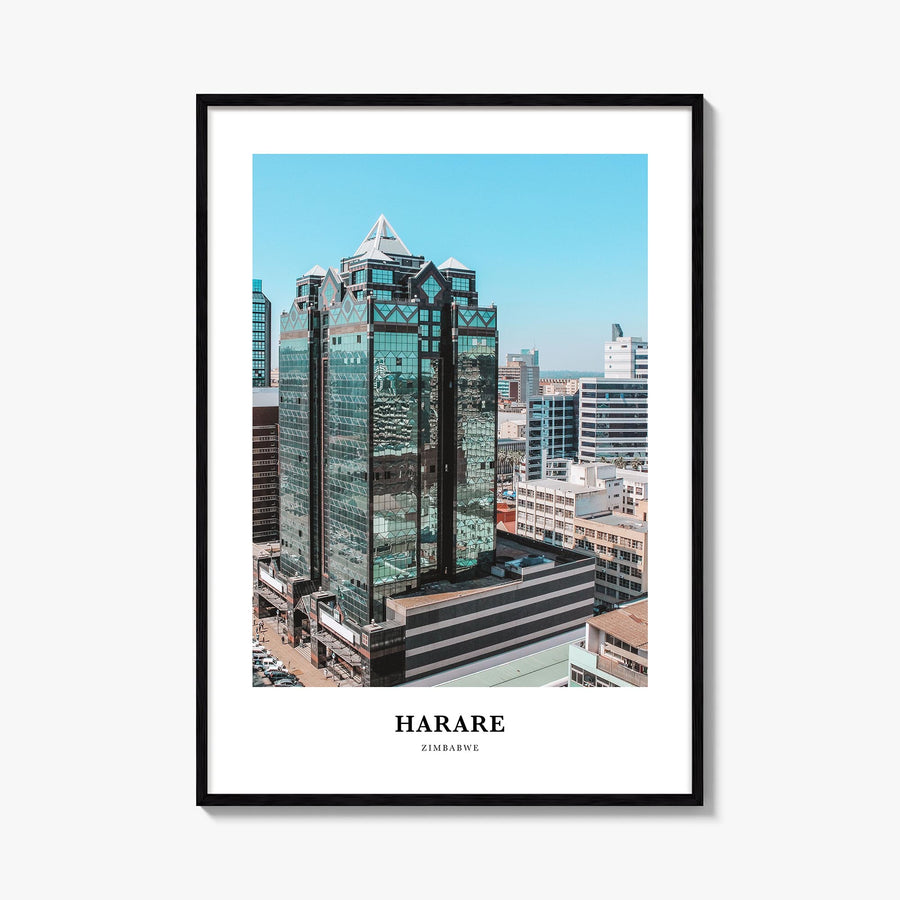 Harare colorful classic poster of Zimbabwe – vertical wall art, unframed print shown in interior mockup