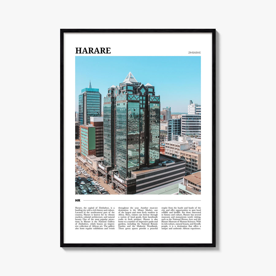 Harare colorful travel poster of Zimbabwe – vertical wall art, unframed print shown in interior mockup