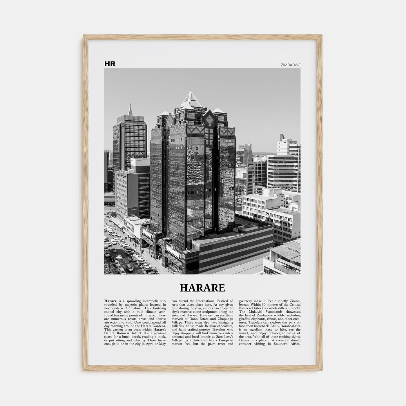 Harare Poster Natural Wood / 8x12 in Nbourhood Travel B&W Poster