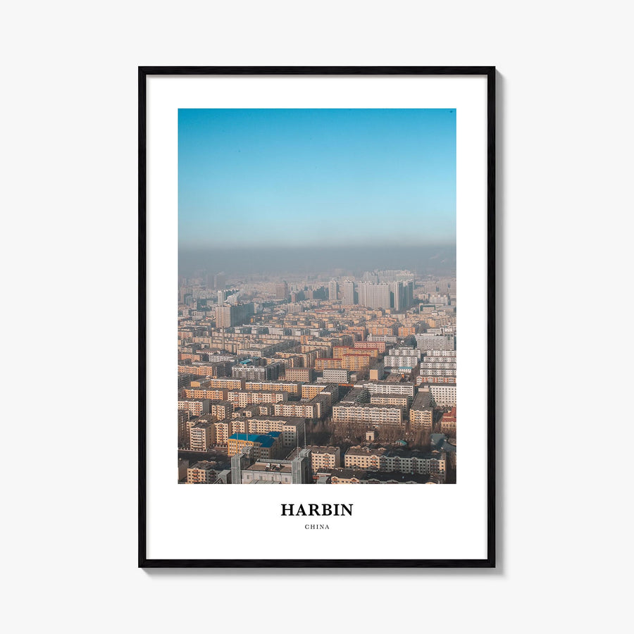 Harbin colorful classic poster of China – vertical wall art, unframed print shown in interior mockup