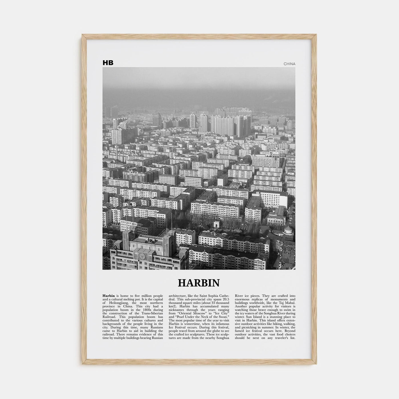 Harbin Poster Natural Wood / 8x12 in Nbourhood Travel B&W Poster