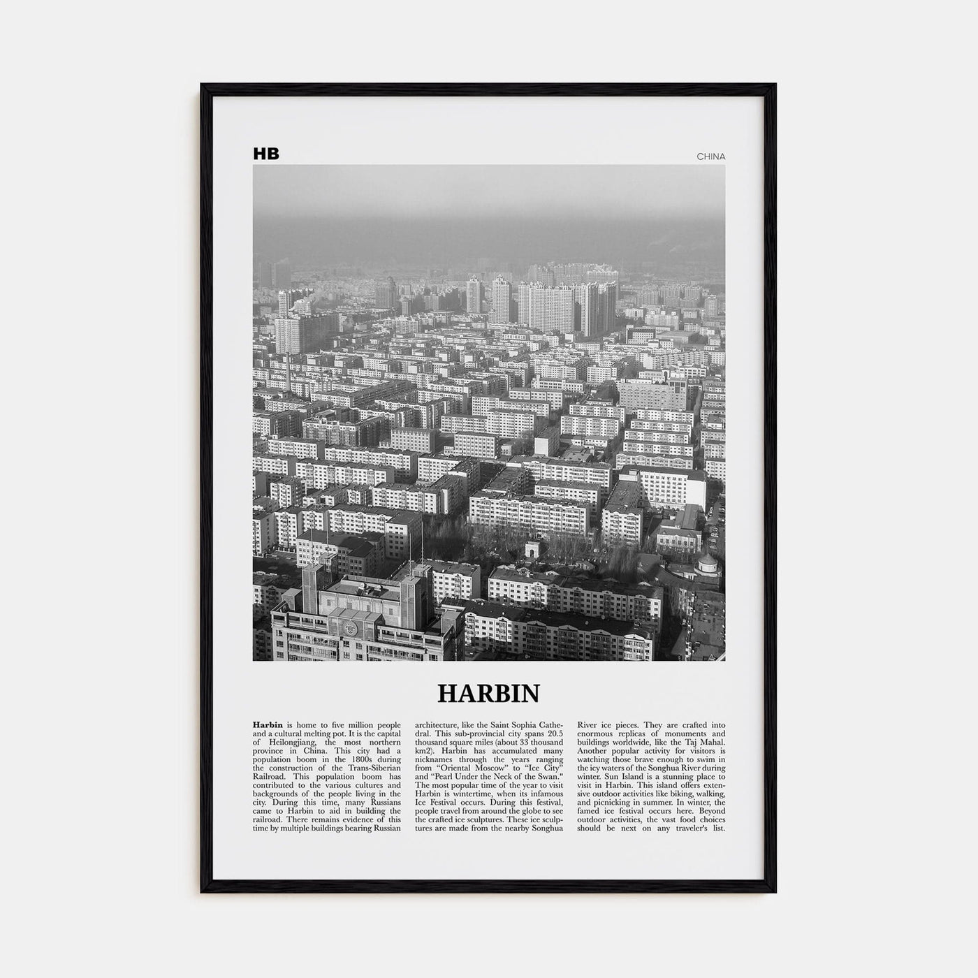 Harbin Poster Black Wood / 8x12 in Nbourhood Travel B&W Poster