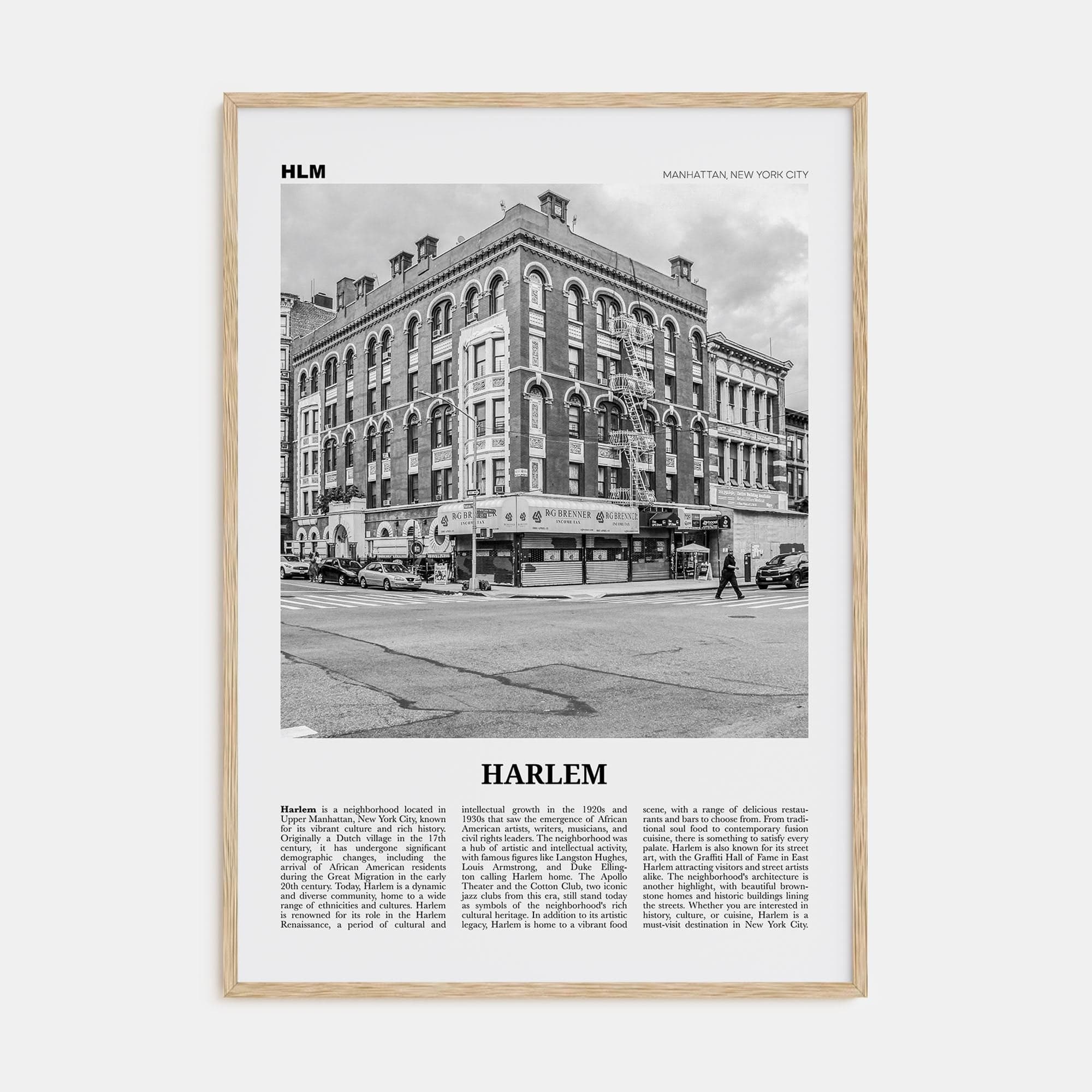 Harlem Poster Natural Wood / 8x12 in Nbourhood Travel B&W Poster