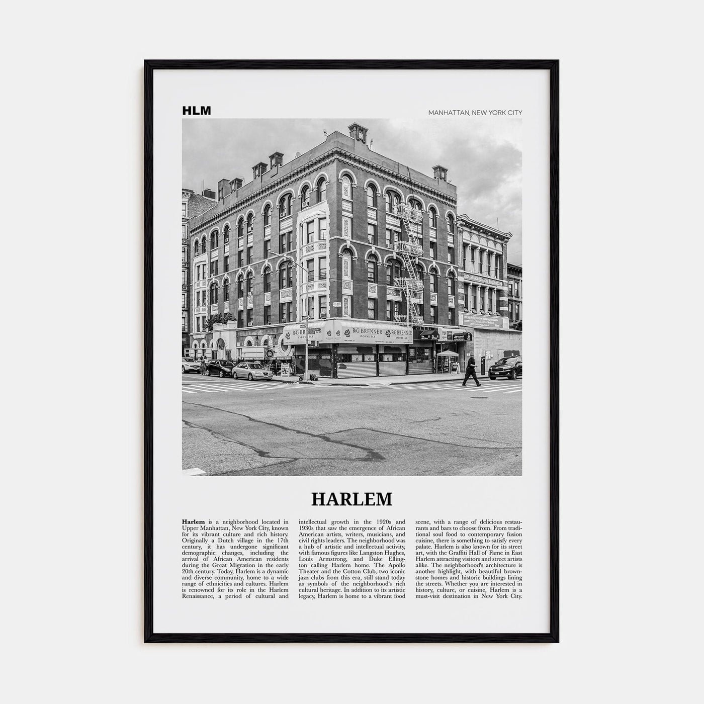 Harlem Poster Black Wood / 8x12 in Nbourhood Travel B&W Poster