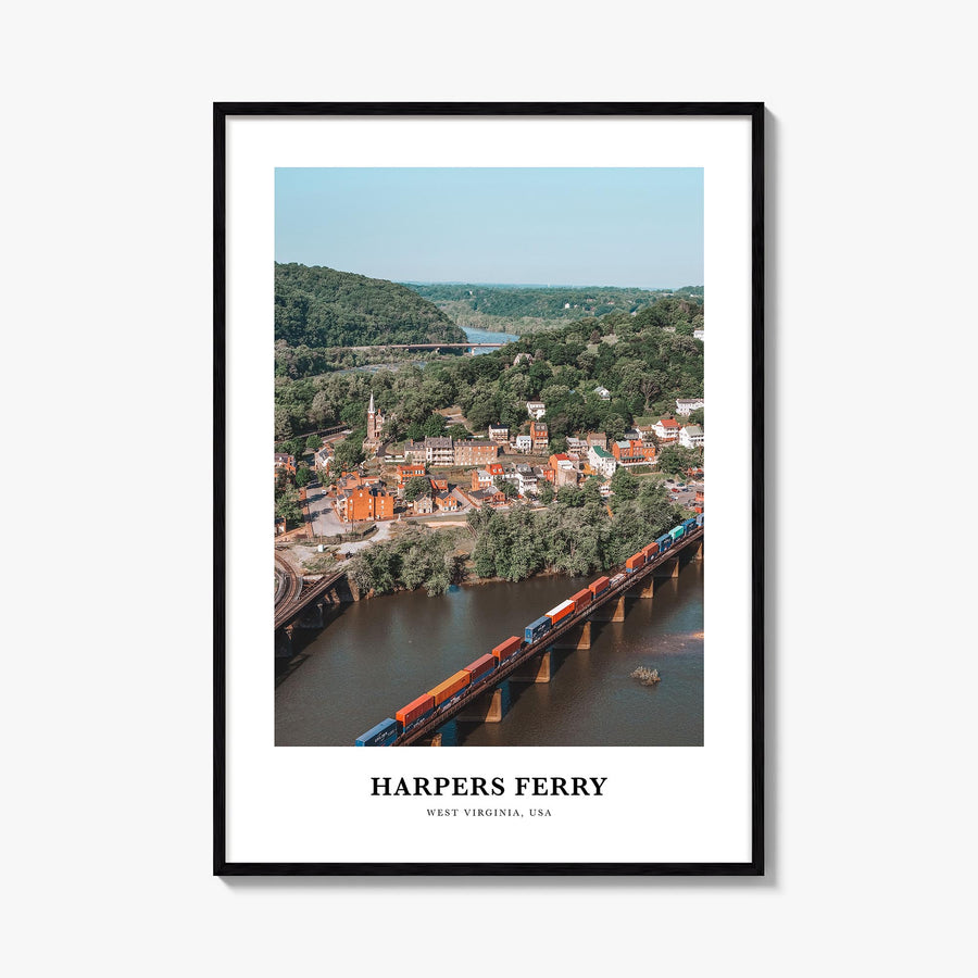 Harpers Ferry colorful classic poster of West Virginia, USA – vertical wall art, unframed print shown in interior mockup