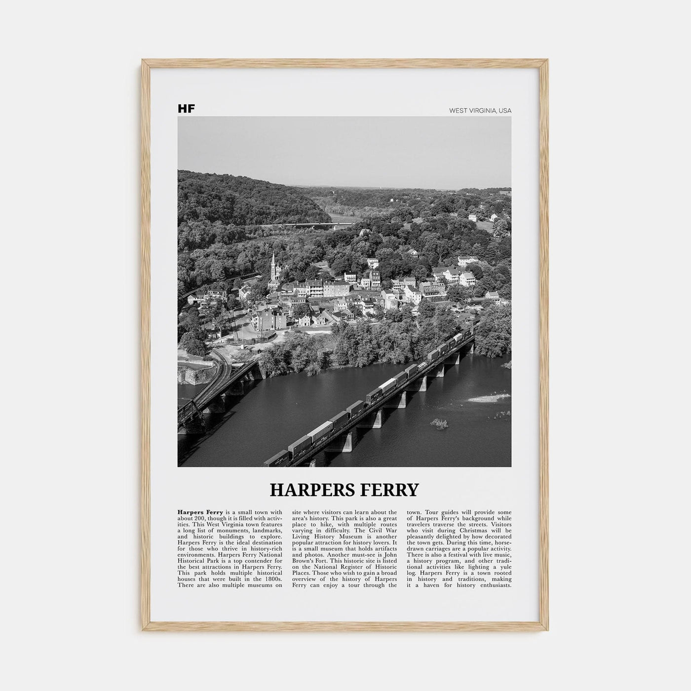 Harpers Ferry Poster Natural Wood / 8x12 in Nbourhood Travel B&W Poster