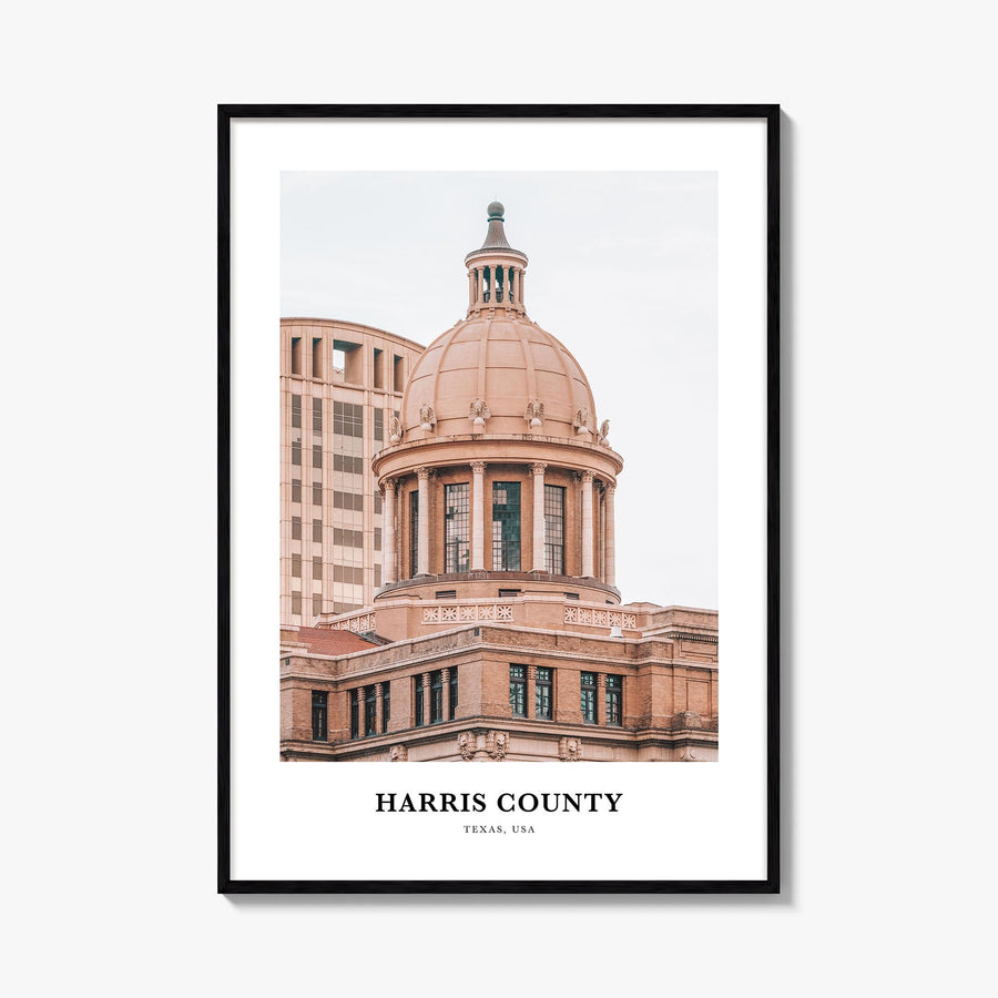Harris County colorful classic poster of Texas, USA – vertical wall art, unframed print shown in interior mockup