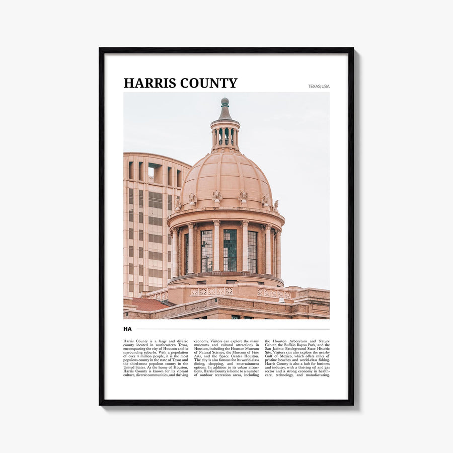 Harris County colorful travel poster of Texas, USA – vertical wall art, unframed print shown in interior mockup