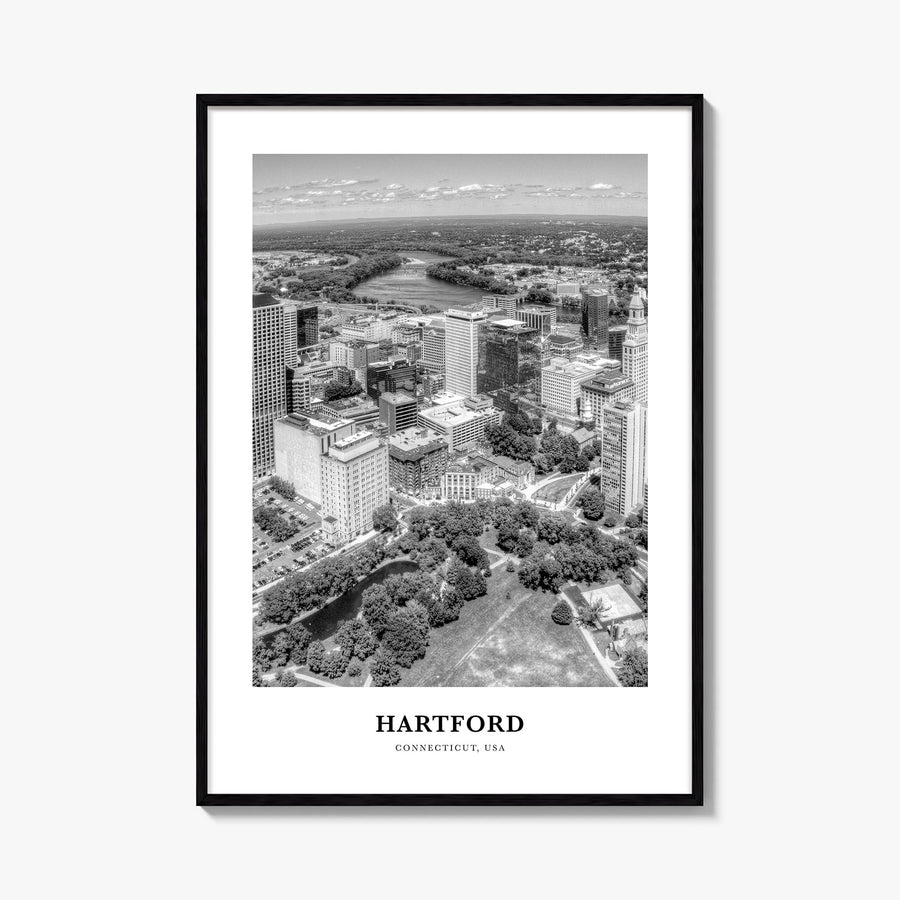 Hartford black & white classic poster of Connecticut, USA – vertical wall art, unframed print shown in interior mockup