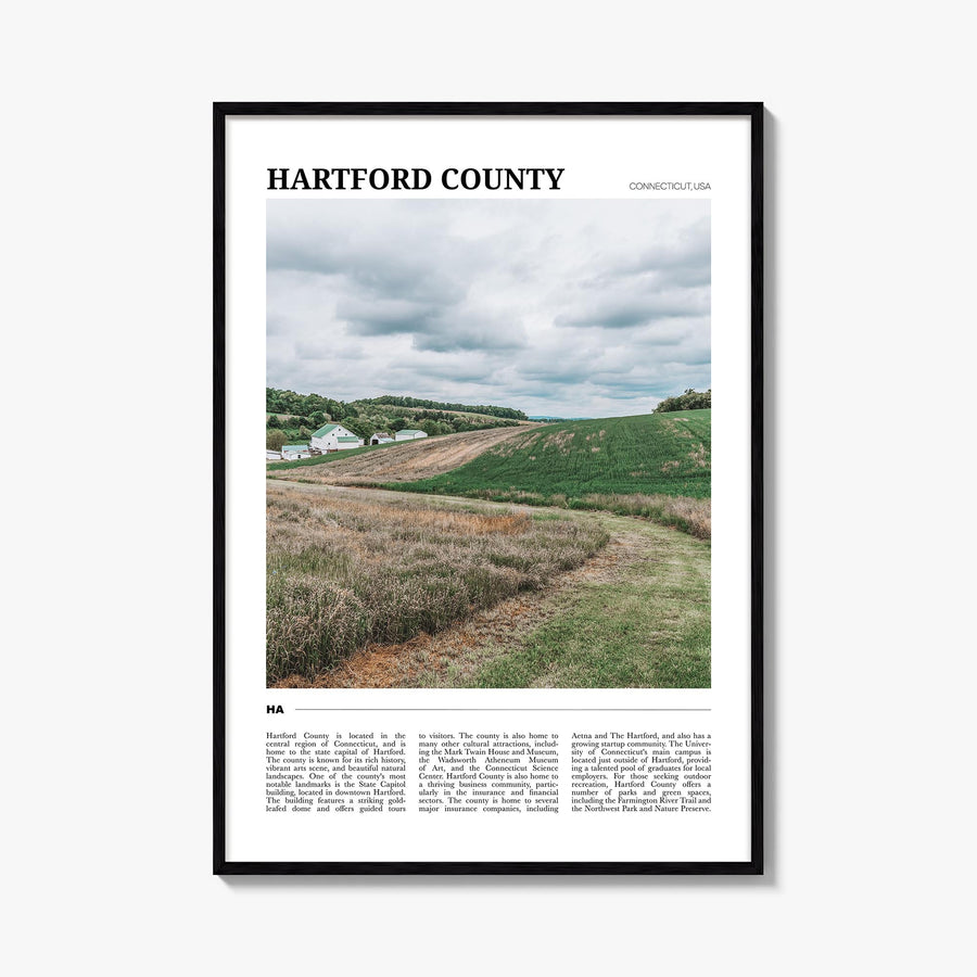 Hartford County colorful travel poster of Connecticut, USA – vertical wall art, unframed print shown in interior mockup