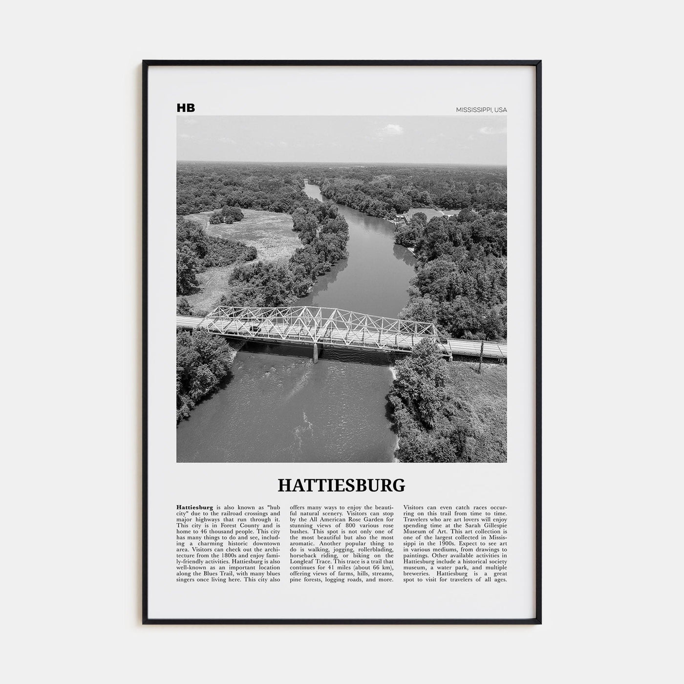 Hattiesburg Poster None / 8x12 in Nbourhood Travel B&W Poster