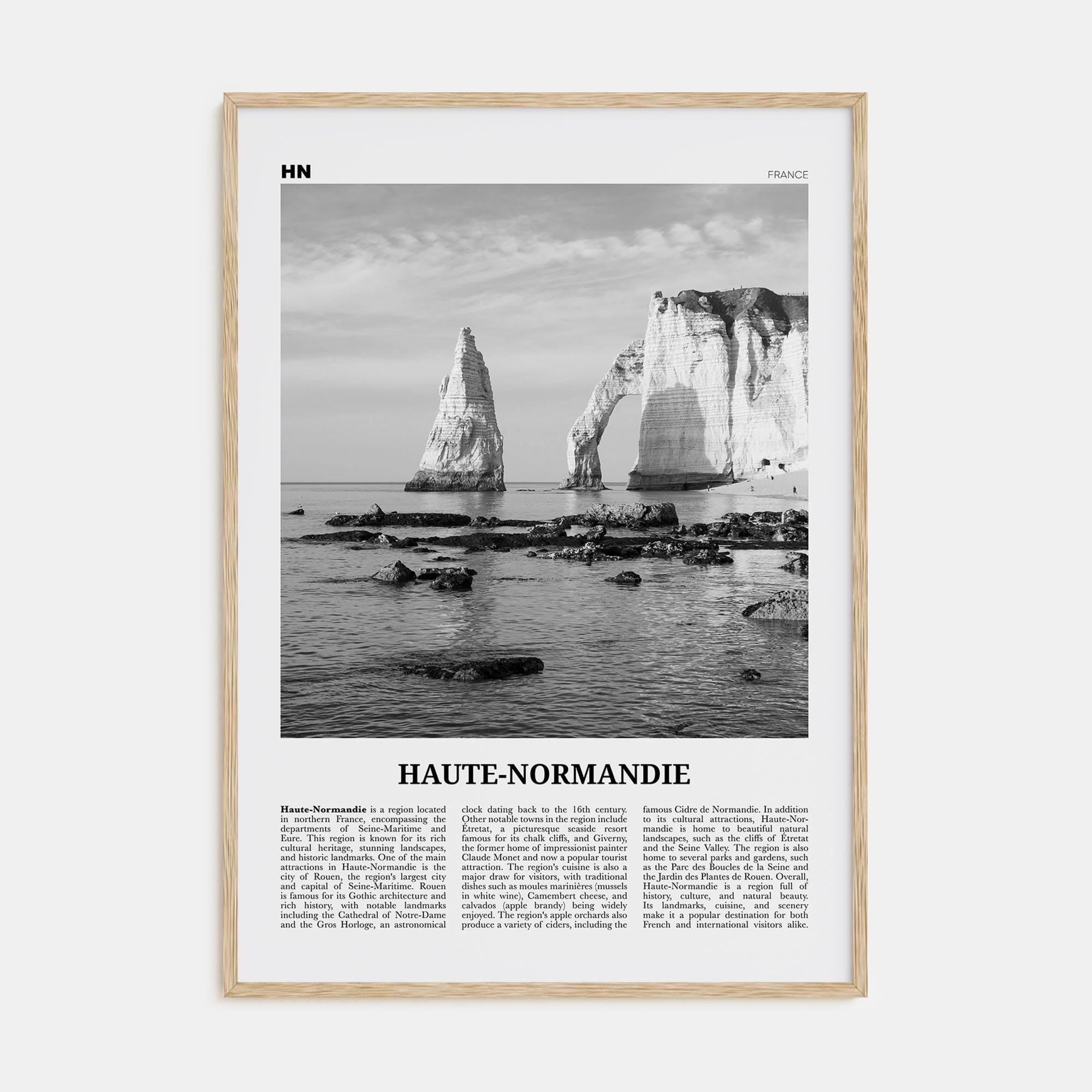 Haute Normandie Poster Natural Wood / 8x12 in Nbourhood Travel B&W Poster