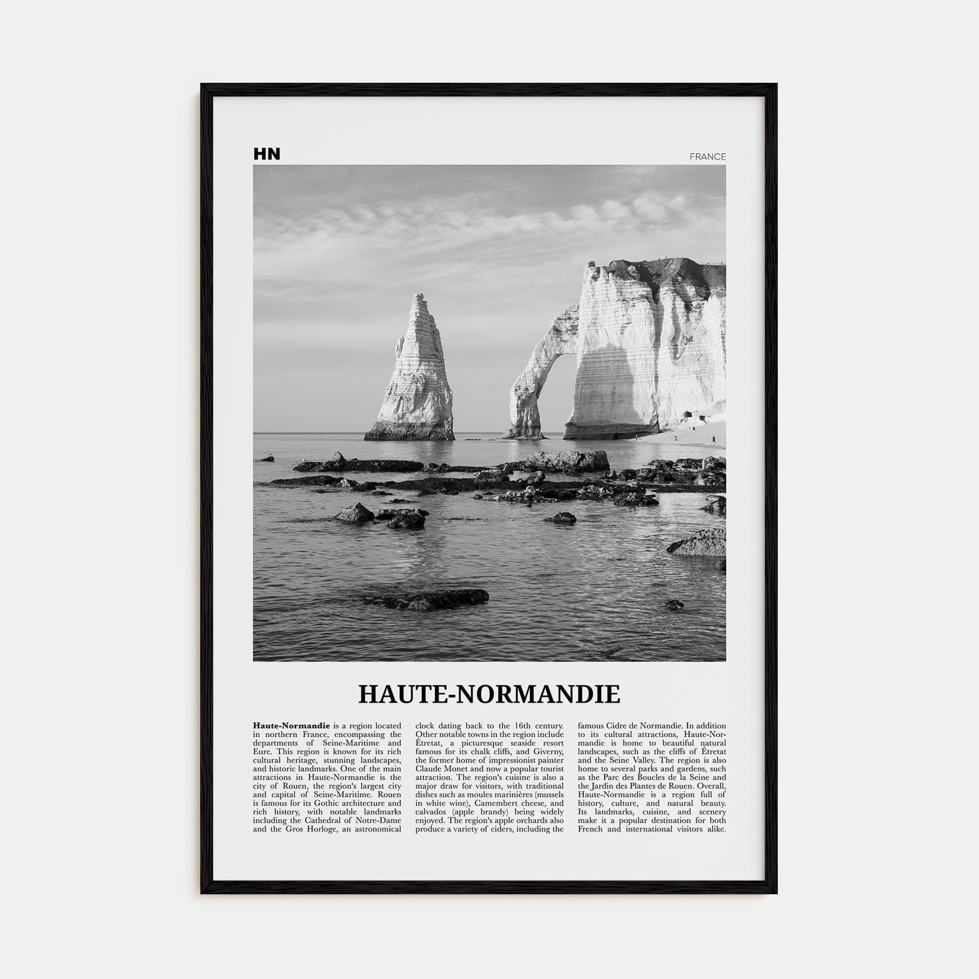 Haute Normandie Poster Black Wood / 8x12 in Nbourhood Travel B&W Poster