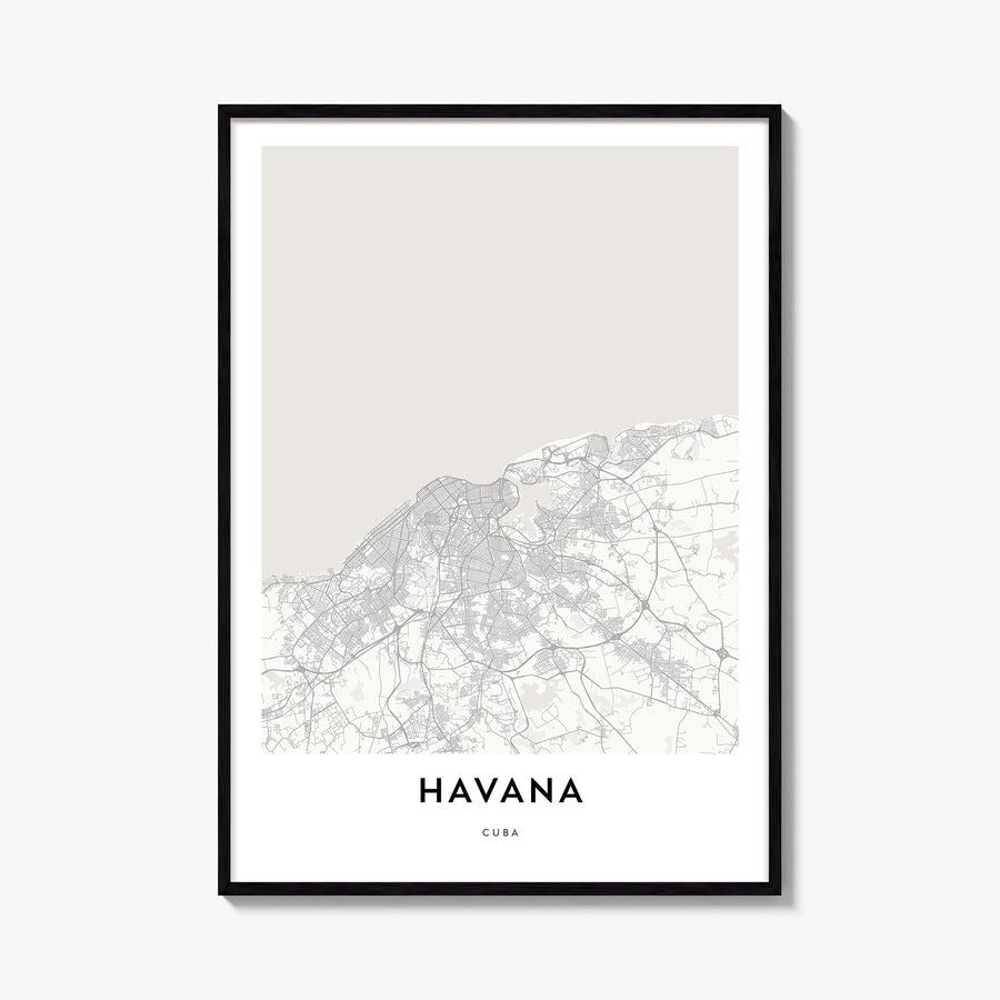 Havana black & white map poster of Cuba – vertical wall art, unframed print shown in interior mockup