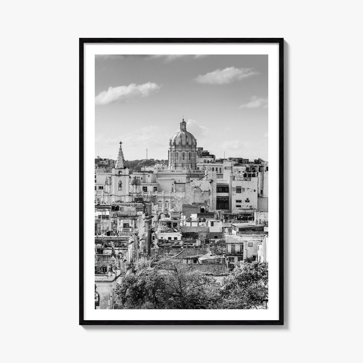 Havana black & white photo poster of Cuba – vertical wall art, unframed print shown in interior mockup