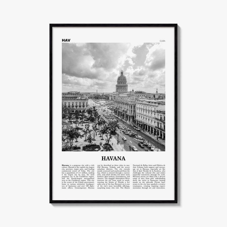 Havana no. 1 black & white newspaper poster of Cuba – vertical wall art, unframed print shown in interior mockup