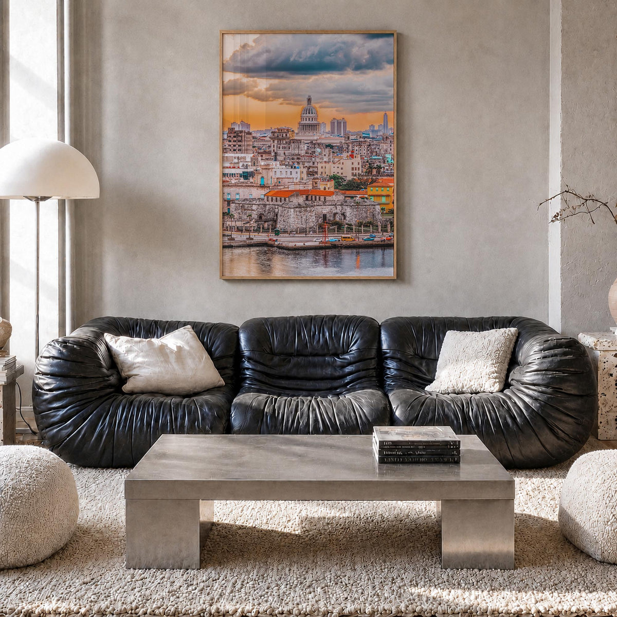Havana no. 1 colorful photo poster of Cuba – vertical wall art in natural wood frame, hanging on wall