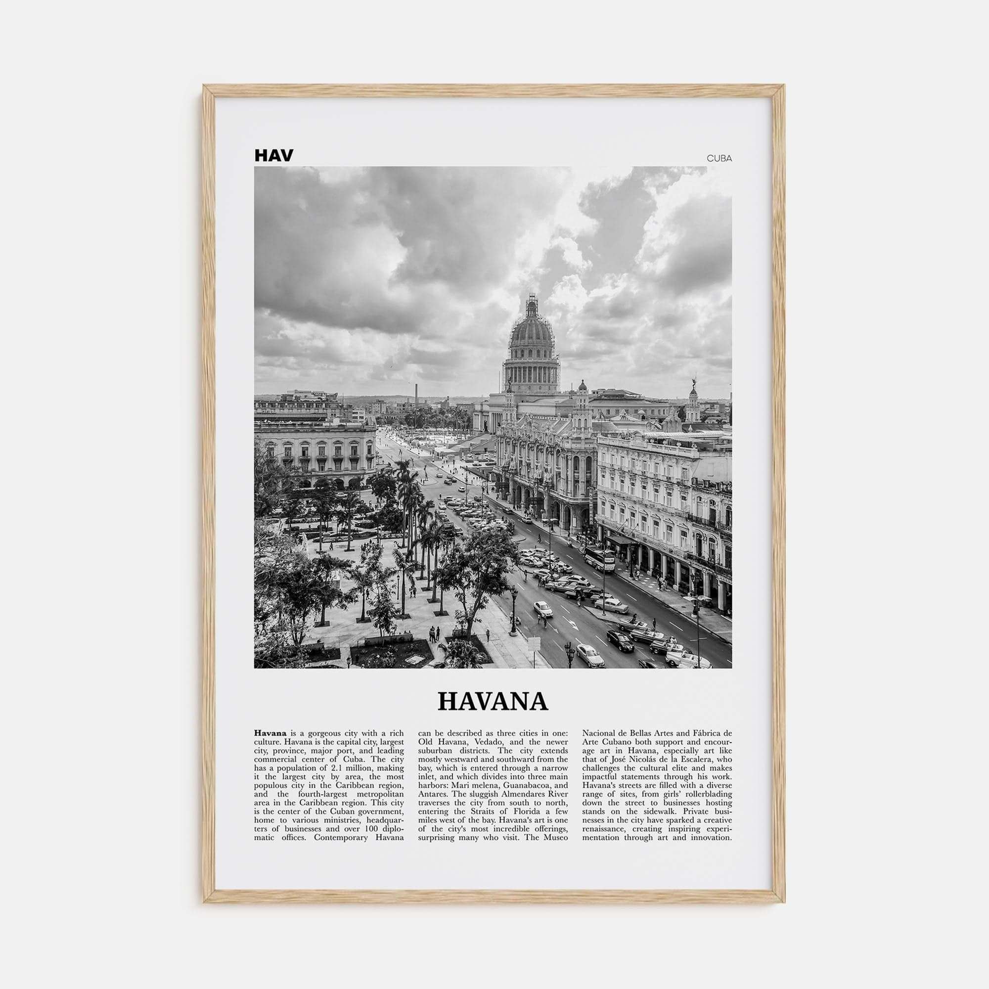 Havana No 1 Poster Natural Wood / 8x12 in Nbourhood Travel B&W Poster