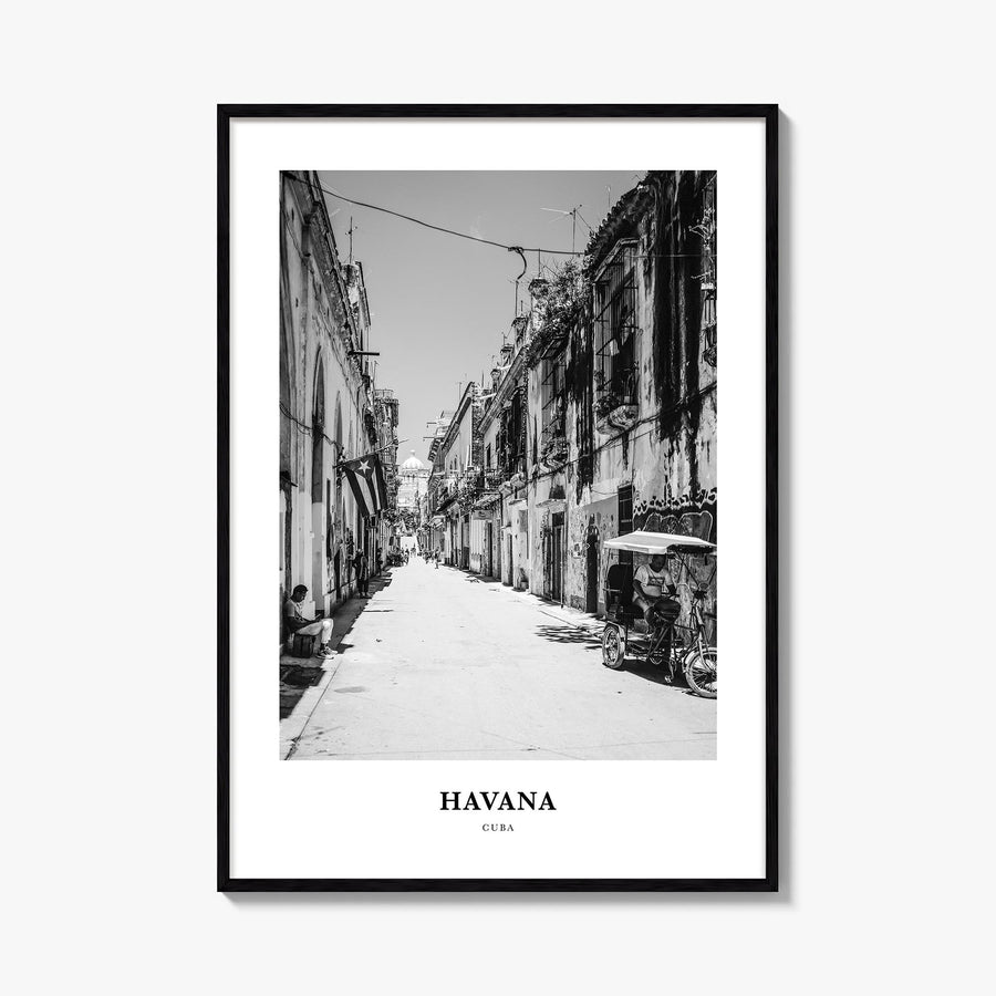 Havana no. 2 black & white classic poster of Cuba – vertical wall art, unframed print shown in interior mockup