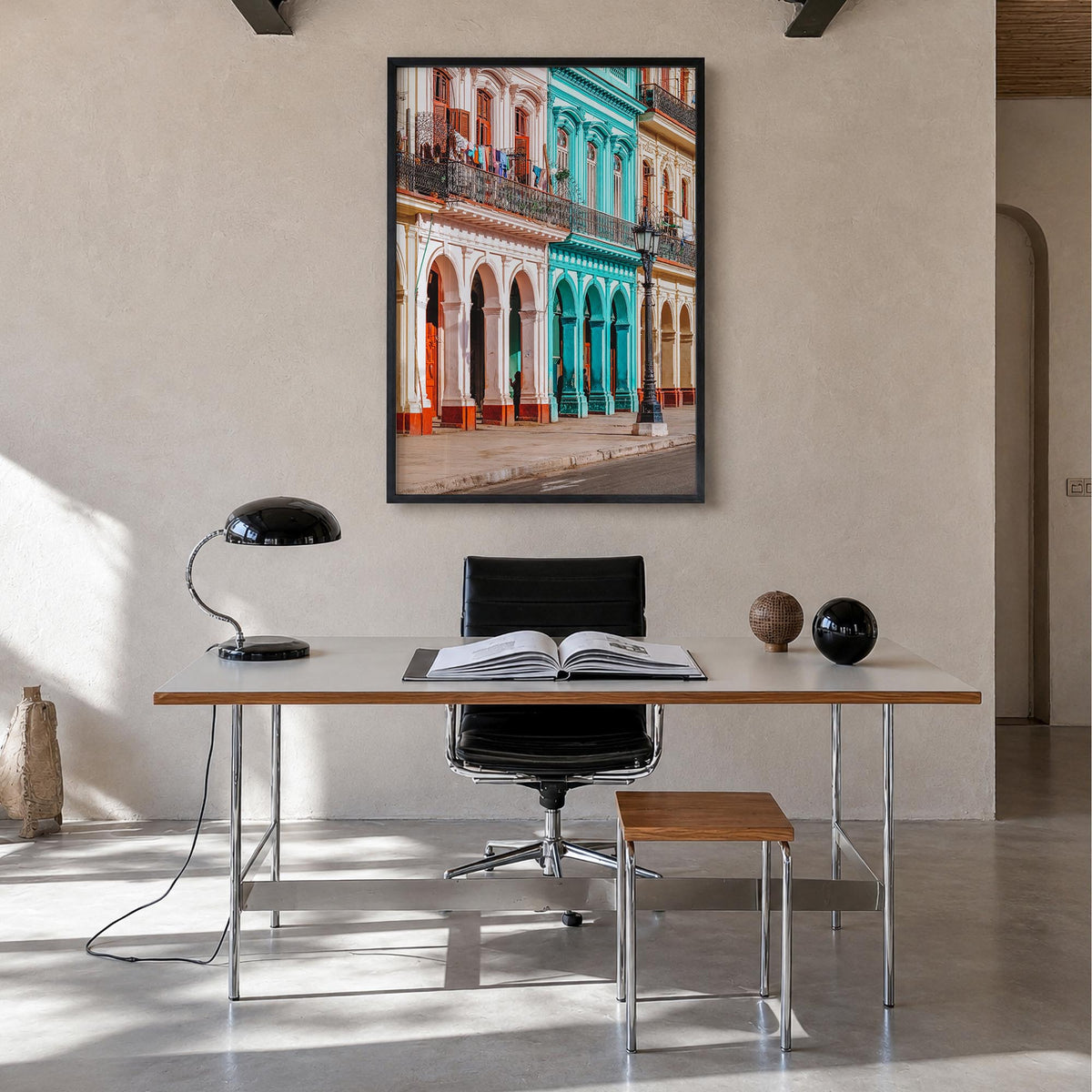 Havana no. 2 colorful photo poster of Cuba – vertical wall art in black wood frame, hanging on wall